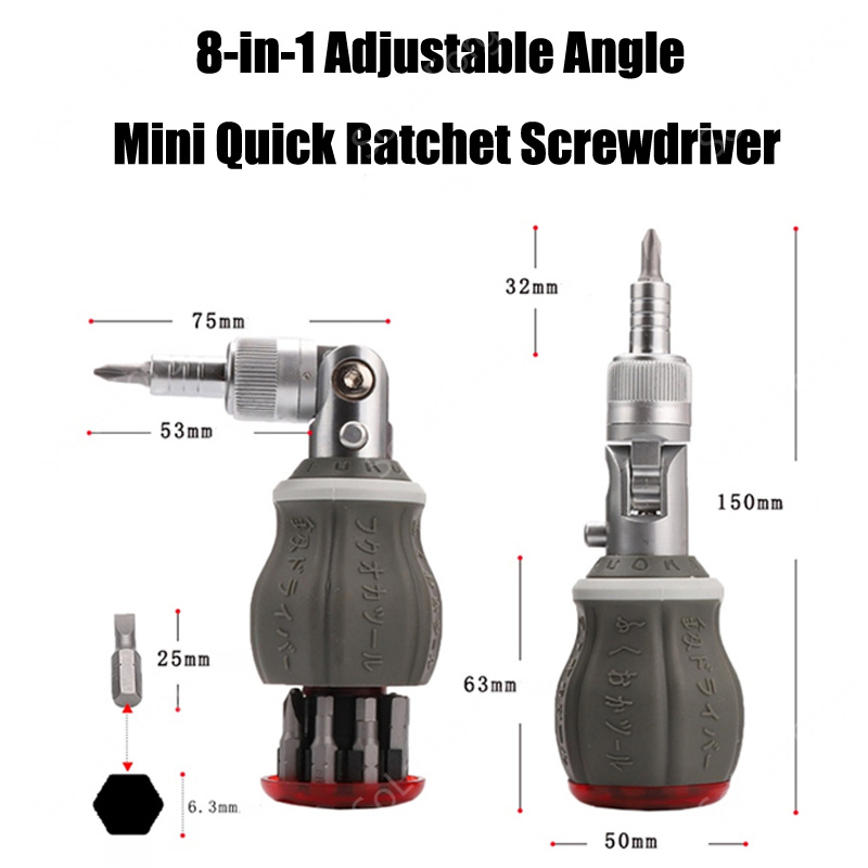 Tools For Motorcycle Workshop - Professionelles FO-9006M Mini-Ratschen-Multi-Winkel-Schraubendreher-Set, 8-teilig mit S2-Bits,
