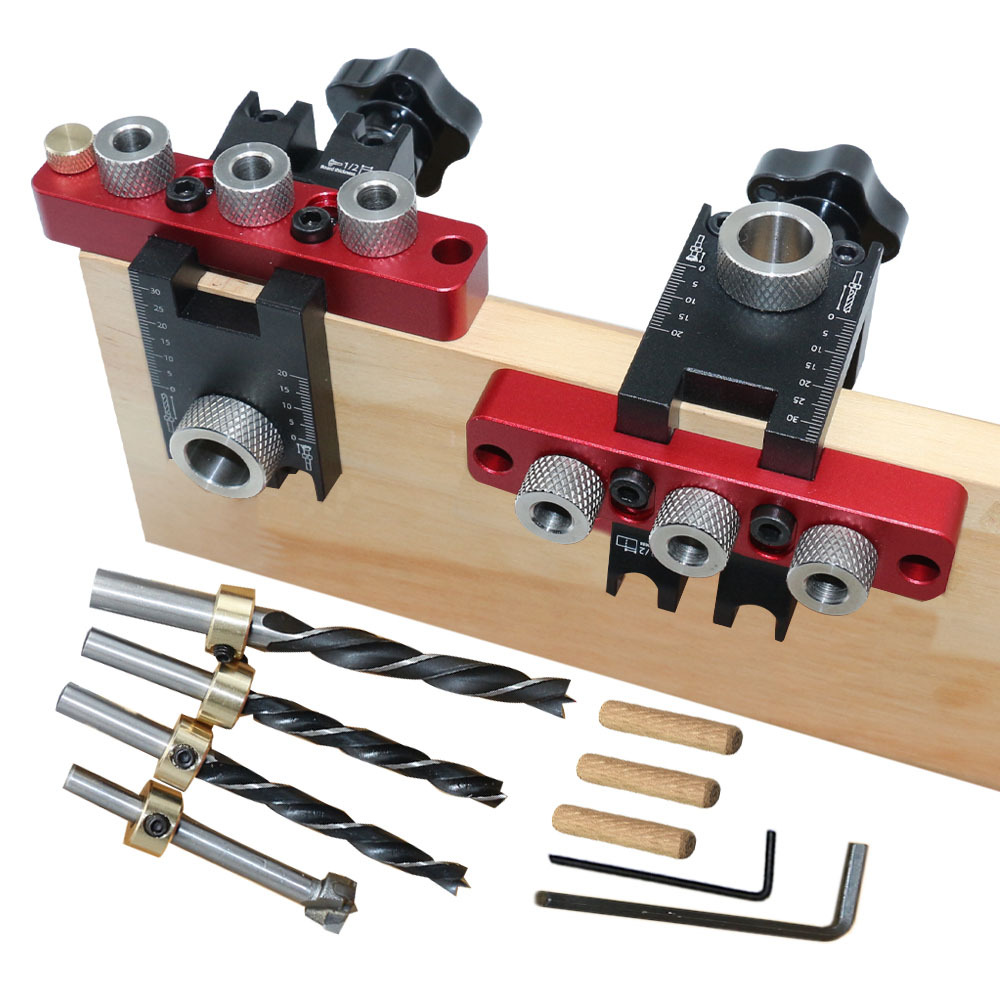 Dowel Jig Kit - 3-in-1 Universal-Dübel- und Taschenloch-Schablonen-Set, verstellbare Holzlochbohrhilfe,