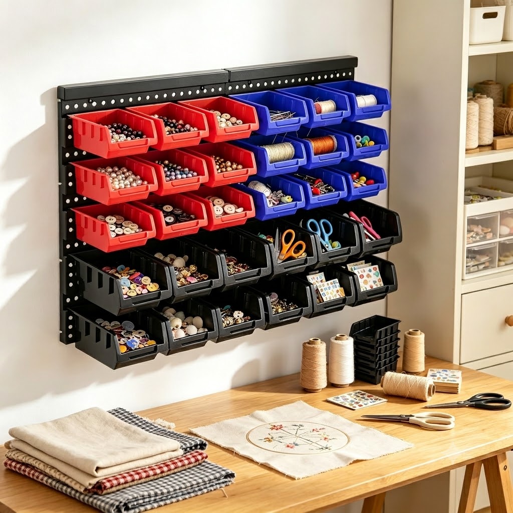Workshop Tools Hanging - Wandmontierte Aufbewahrungsboxen-Organizer mit 30 zweifarbigen Behältern,