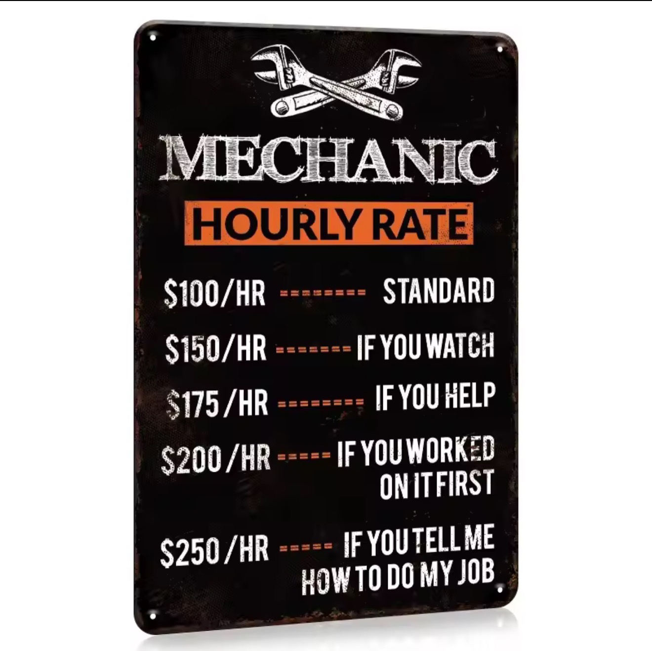 Workshop Tools Hours - 1 Stück, Metall-Blechschild mit Mechaniker-Stundensatz, Retro-Poster