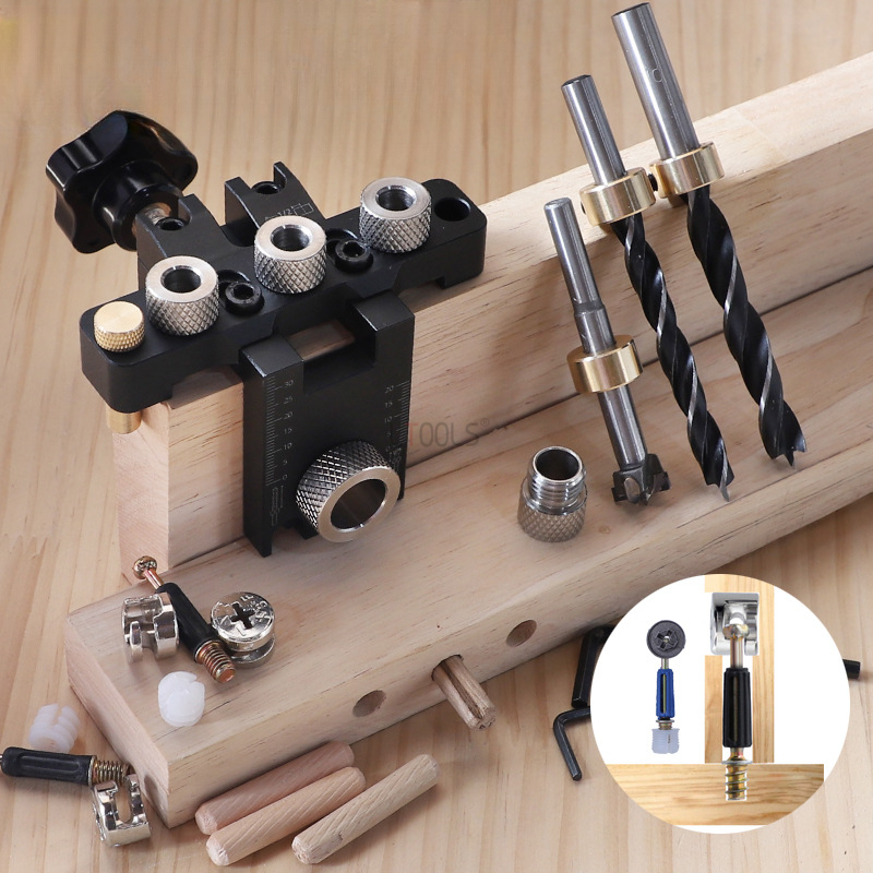 Dowel Jig Kit - 3-in-1 Verstellbarer Dübel-Bohrschablonen-Set 8/10/15MM für Holzbearbeitung,